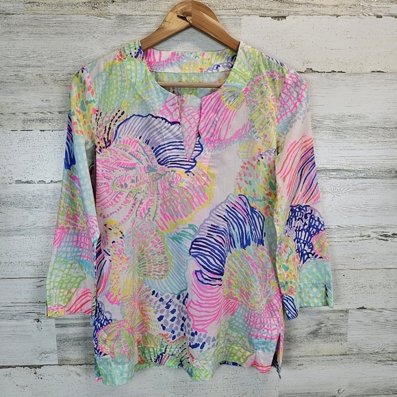 Lilly Pulitzer Womens Amelia Island May Roar Of The Seas Tunic Top Sz XS Coastal - Picture 2 of 14